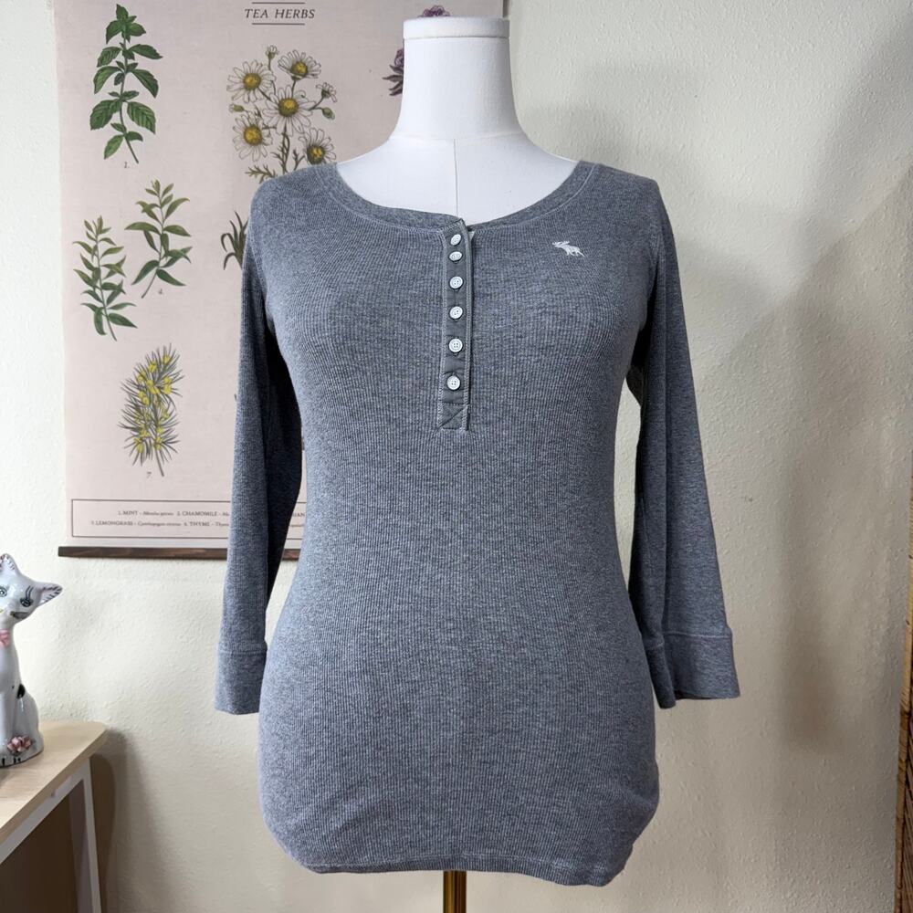 Y2k Abercrombie & Fitch Gray Ribbed Henley Top Bella Swan Gloomy Coquette L
